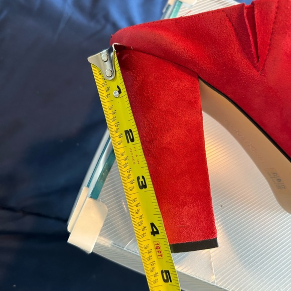 CALVIN KLEIN • Red Leather/Suede High Mule Sandals • 7 • - Picture 9 of 10